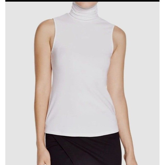 Theory Tops - Theory Wendel White Sleeveless Turtleneck Top in Jersey Rib Knit Viscose
Sz L